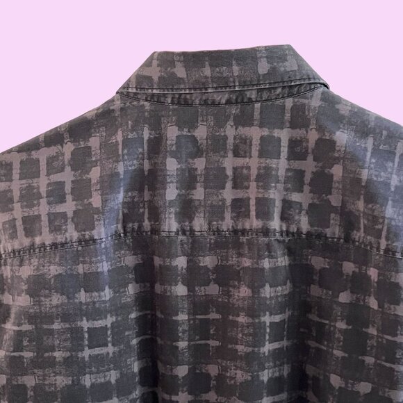 Calvin Klein Shirt Mens L Slim Fit Black Purple Plaid Button Down Short Sleeve - Picture 4 of 9